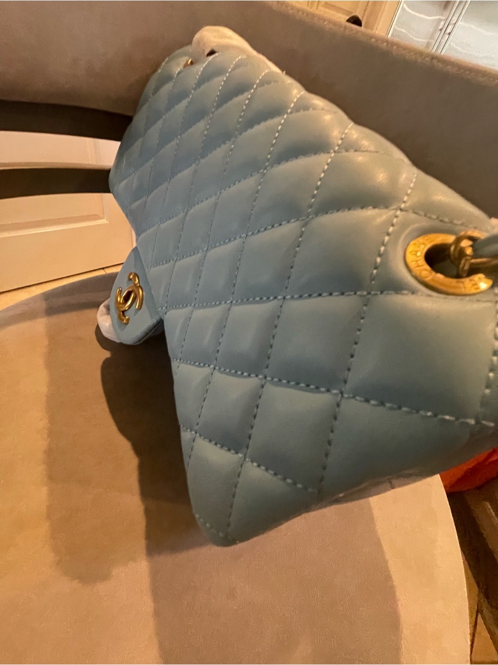 Quilted Classic leather Flap Bag - Light Blue - Picture 9 of 10